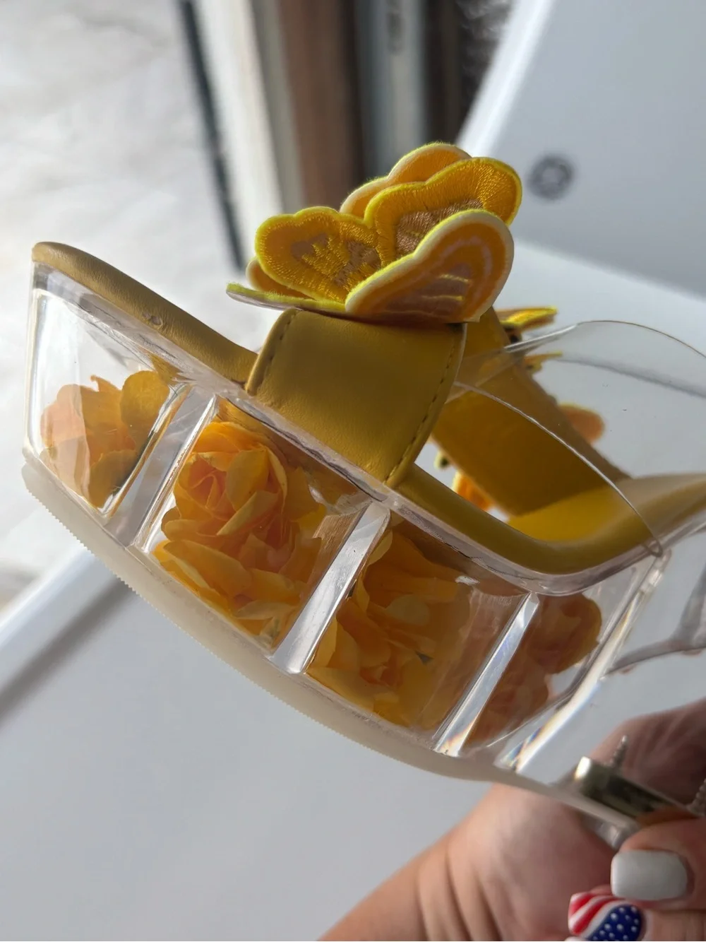 Yellow Butterfly Clear Wedge Sandals for Women